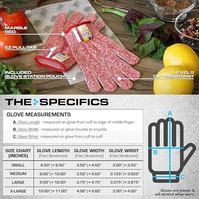 Glove Station Ultra Durable Series Cut Resistant Gloves - Cutting Gloves for Chefs, BBQ and Cooking - Level 5 Protection, Food Grade Safe Cut - Red, Medium Size