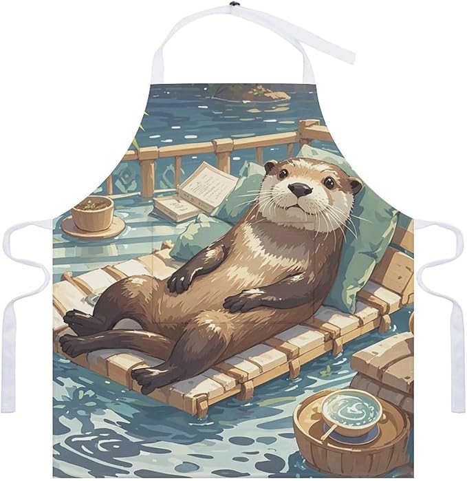 Waterproof Apron Adjustable Bib Aprons with Pockets Orange Cat Sleeping Apron Kitchen Aprons for Women Men