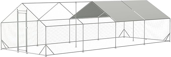 Large Chicken Coop,Metal Chicken Run for Yard with Door,Outdoor Galvanized Wire Poultry Chicken House with Waterproof and Anti-UV Cover,Duck Rabbit Cage (10' L x 26' W x 6.56' H)
