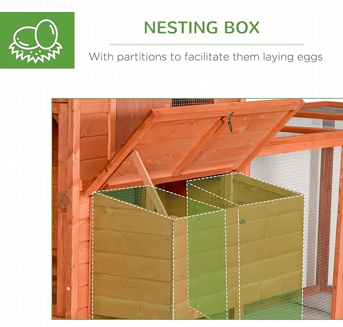 PawHut 145" Chicken Coop Large Chicken House Rabbit Hutch Wooden Poultry Cage Pen Garden & Backyard with Run & Inner Hen House Space