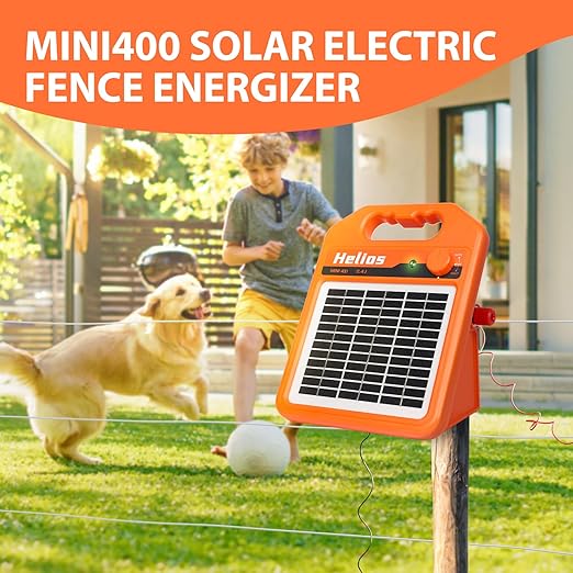 ANDMON MINI400 30 Miles Solar Electric Fence Charger, 0.4 Joule Solar Electric Fence for Livestock, Horses, Cattle Sheep, Solar Fence Charger with Day or Night Mode, Easy Installation