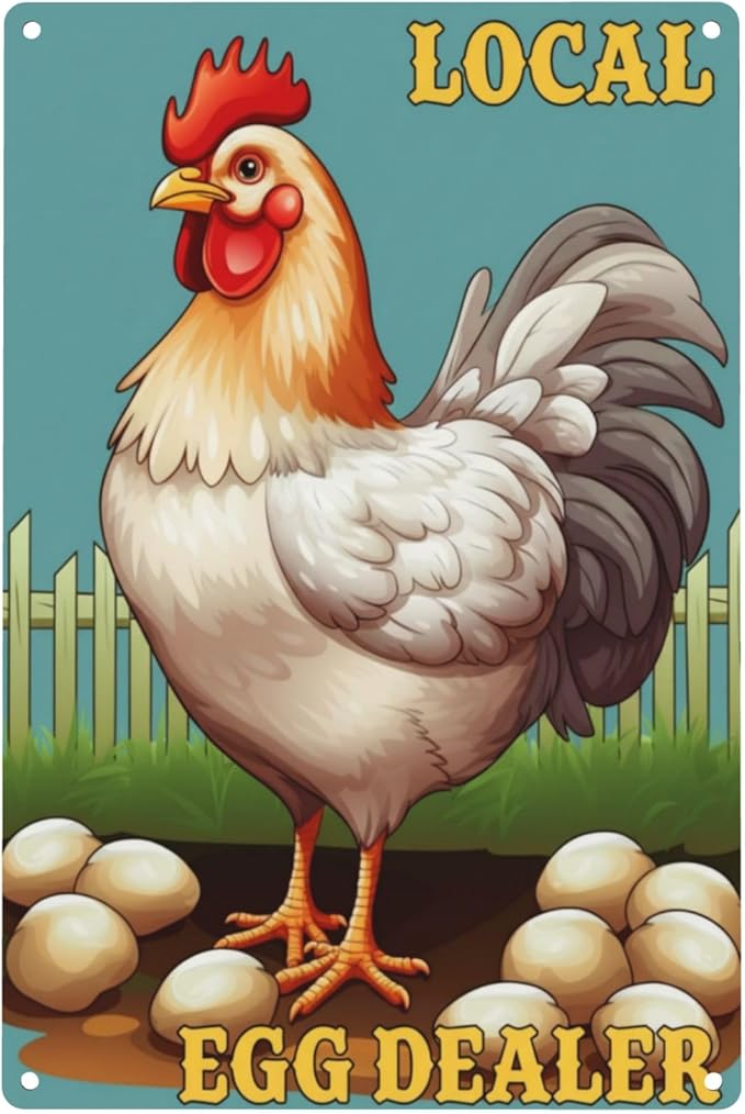 Local Egg Dealer Funny Chicken Coop Sign Farm Fresh Eggs Aluminum Sign Humorous Poultry Farm Decor Gift for Chicken Lovers Rustic Metal Sign 8x12 Inches Style-01