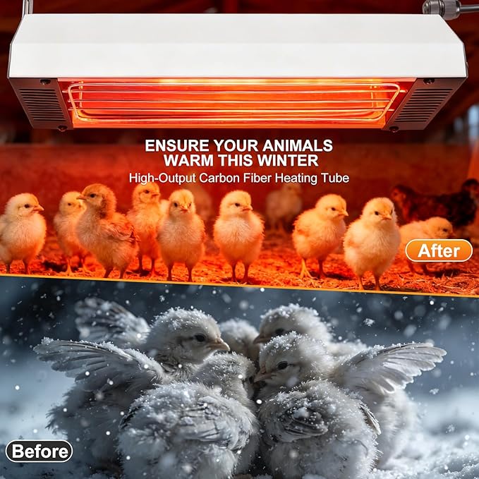 450W Heat Lamp for Chickens, Carbon Fiber Heater for Chick Brooder, Large Hanging Chicken Coop Heater, Adjust 5 Levels & Time & Height, 9.8 Ft Cord Heat Lamp for Poultry & Pets