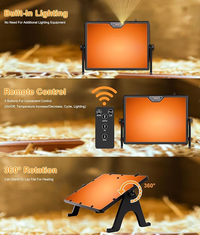 2026 Smart Chicken Coop Heater Coop Radiant Heat Panel Built-in Adaptive Temperature Sensor, Chicken Heater Inside Coop for Winter, Adaptable to Timer and Temp Controllers, ETL UL Compliant