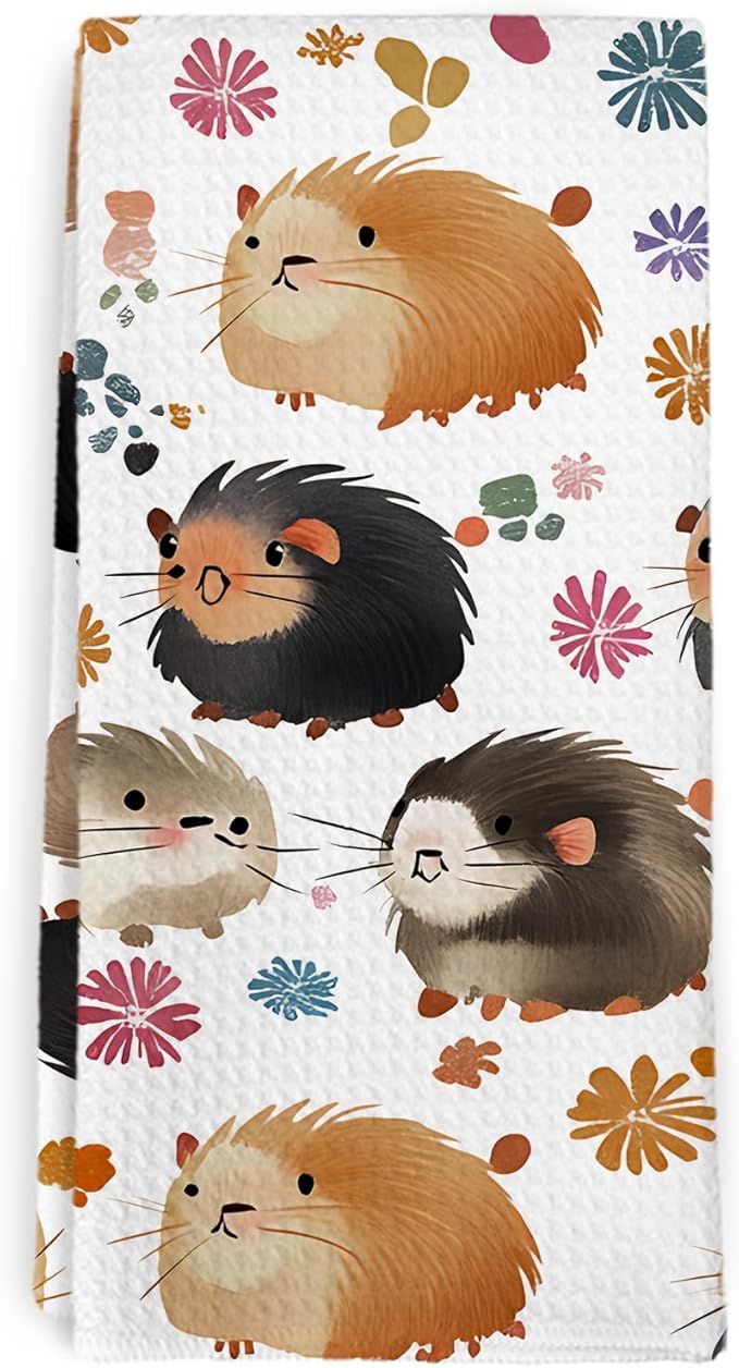 Guinea Pigs Gifts Kitchen Towel and Dish Towel, Guinea Pig Gifts for Women, Farmhouse Animal Floral Decor Hand Towels, Pet Lovers Decorative Hand Dish Tea Towels for Bathroom Kitchen, 16x24