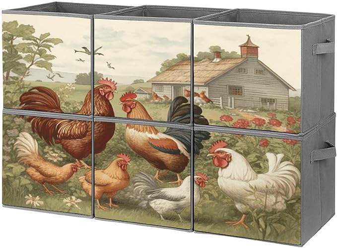 Chickens And Farm Storage Bins Cubes Fabric Cube Organizer Foldable Storage Boxes Large Storage Baskets Oxford Cloth Cube Bins for Home Clothes Closet Organizers 6 Pack