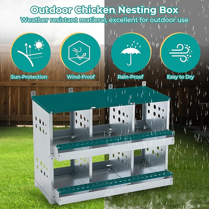 Chicken Nesting Box 6 Compartments, Metal Chicken Laying Boxes Wall Mountable, Easy Egg Collection Roll Away Nesting Boxes Chicken, Chicken Coop Nesting Boxes for Hens Laying Eggs