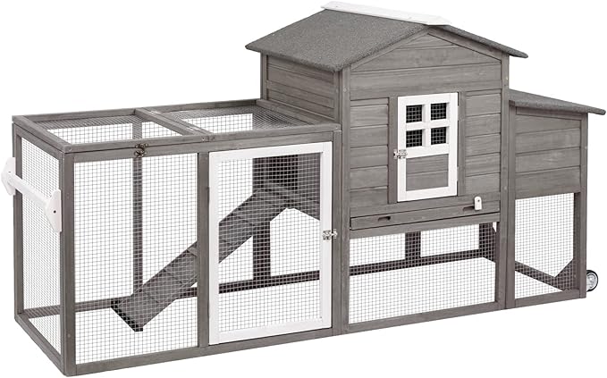 PetsCosset 158in Chicken Coop Wooden Indoor Outdoor for 1-6 Chickens Extension Chicken Houses with Removable Tray Nesting Box and Run（Set of Two）, Grey