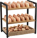 Nuovoware 3-Tier Egg Holder Countertop with Basket for 48+60 Eggs, Wooden Egg Basket with Carry Handle Gathering 100+ Fresh Quail, Duck, Turkey, Chicken Eggs, Kitchen Storage Home Farmhouse Decor