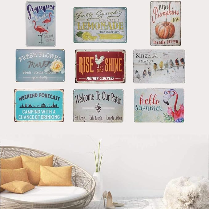TISOSO Rise and Shine Mother Cluckers White Chicken Retro Vintage Metal Tin Signs Farm Decorative Country Home Decor Signs Gift 8" X 12"Inch