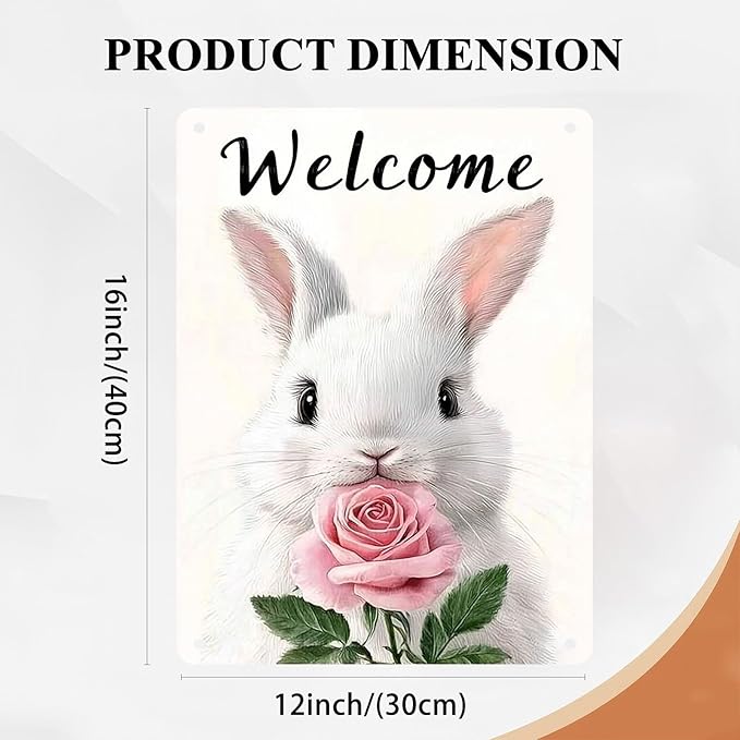 Easter Bunny Vintage Tin Sign Welcome Rabbit Decorations Fun Decor for Home Wall Yard Garden 12X16Inch