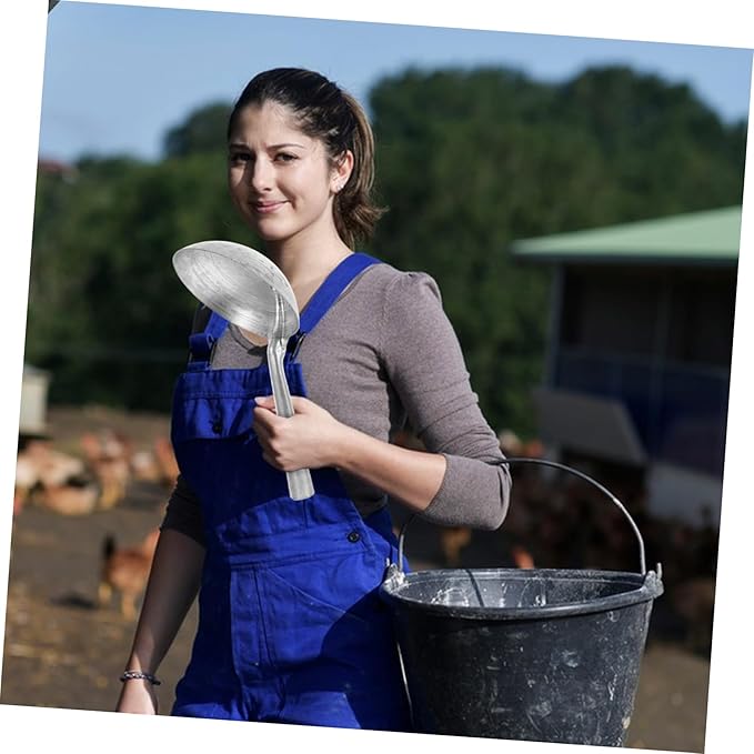 HANABASS Heavy Duty Iron Ladle for Watering and Feeding Ergonomic Handle Water Scoop for Farm and Garden Use Smooth Finish Metal Scoop for Livestock and Poultry