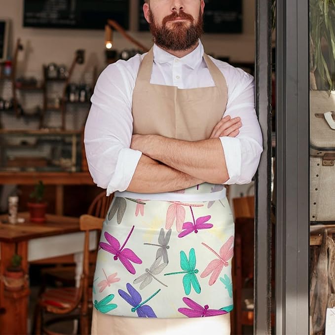 Short Aprons for Servers Unisex Chef Works Waitress Apron with 3 Pockets