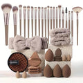 40 PCS Professional Makeup Brush Tools Set, Cosmetic Brush Sponge, Puff, Headband, Brush Cleaning Bow Set, Facial Makeup, Cleaning Accessories, Makeup Products, Valentine Day Item (Coffee-40PCS)