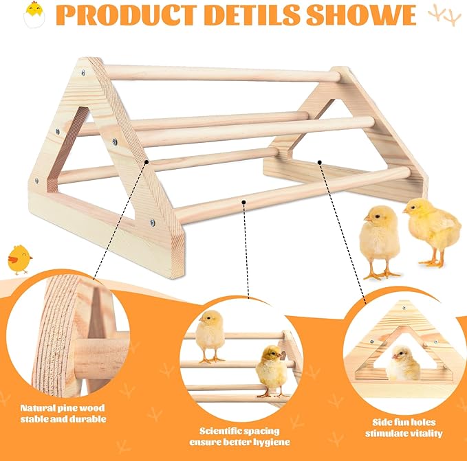2 Pcs Long Pine Wooden Chick Perch Set, Strong Pine Wood Roosting Bar with Holes | Brooder & Coop Accessories, Jungle Gym Fun Toys for Baby Chickens