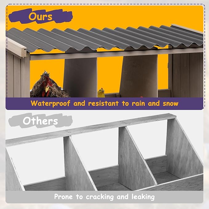 Chicken Nesting Box, Wall-Mounted Wooden Chicken Coop Accessories with PVC Roofing, 3 Compartments for Hens & Ducks Outdoor or Indoor Use
