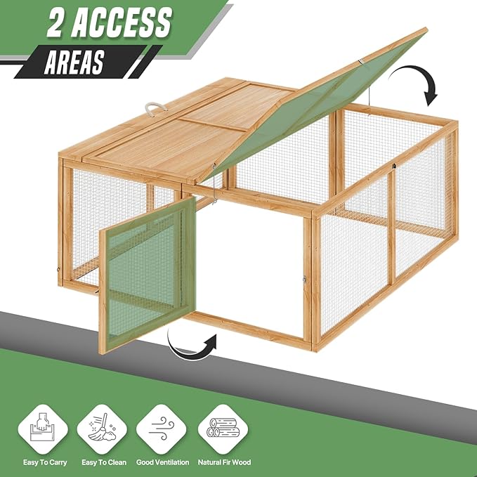 Portable Folding Chicken Coop Rabbit Hutch, Small Animal Playpen with Top & Side Doors for Chickens, Rabbits, and Poultry, 45.5 x 42.5 x 20 inch Natural