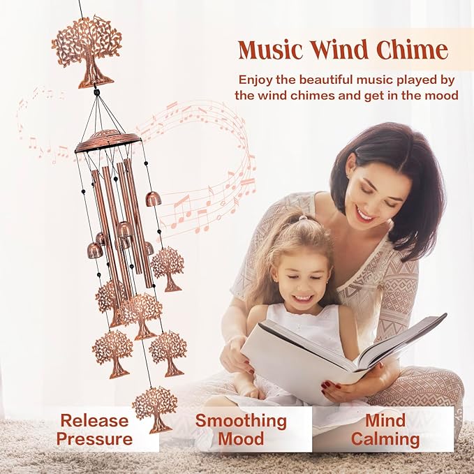 Tree of Life Wind Chimes Outdoor Tree of Life Gifts for Women Men Mom Gardening Birthday Gifts Metal Memorial WindChimes for Outside/Indoors, Lawn, Patio, Yard Art, Garden Decor, Yard Decorations