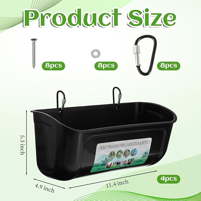 4 Pack Hanging Chicken Feeders Plastic Goat Feeder Supplies with Metal Clips Chicken Waterer Bucket Container for Goat Duck Horse Pig Hog Poultry