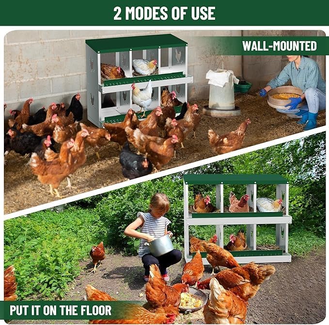 Chicken Nest Box, 6-Compartment Egg-Laying Box, Metal Hen House, Convenient for Collecting Eggs - Ventilated Poultry House Equipment - Suitable for Hens, Ducks, Green, Without Stand