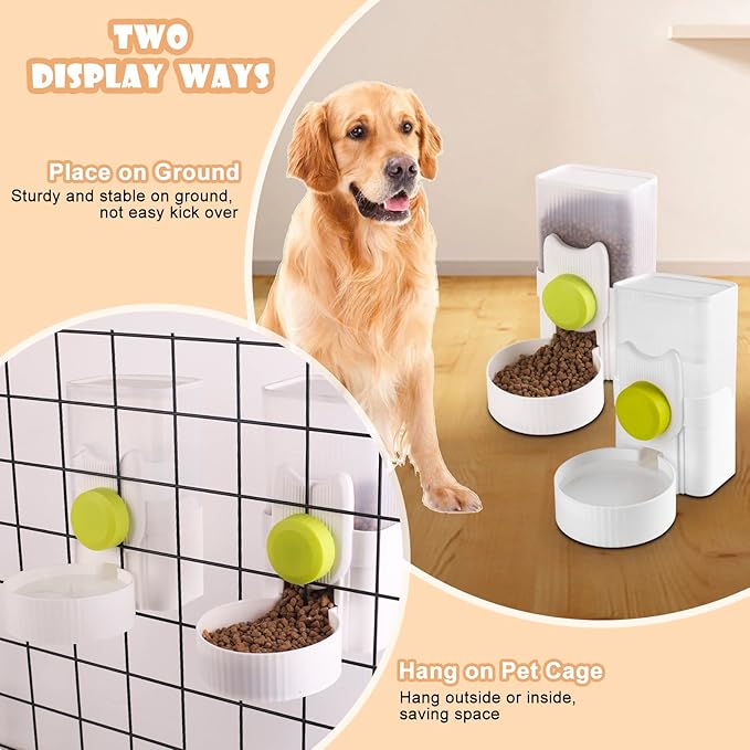Automatic Replenish Pet Feeder, 1L Capacity Auto Gravity Cage Hanging Food Dispenser Set for Dog and Cat Small Animals, Removable Pet Food Bowl Food Container (Feeder, Green)