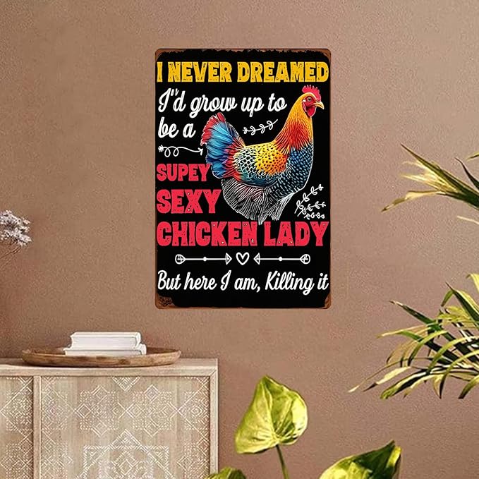 Chicken Metal Tin Sign Vintage Retro Poster Wall Decor Chicken Decoration for Chicken Coops Farms Yard Home Bar Cafe Garage or Office - Thoughtful Chicken Gift Idea