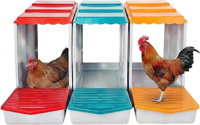 Chicken Nesting Boxes for Chickens, 3-Hole Modular & Detachable Roll-Away Egg Tray, Connectable up to 3 Units, Chicken Coop Accessory for Backyard & Farms