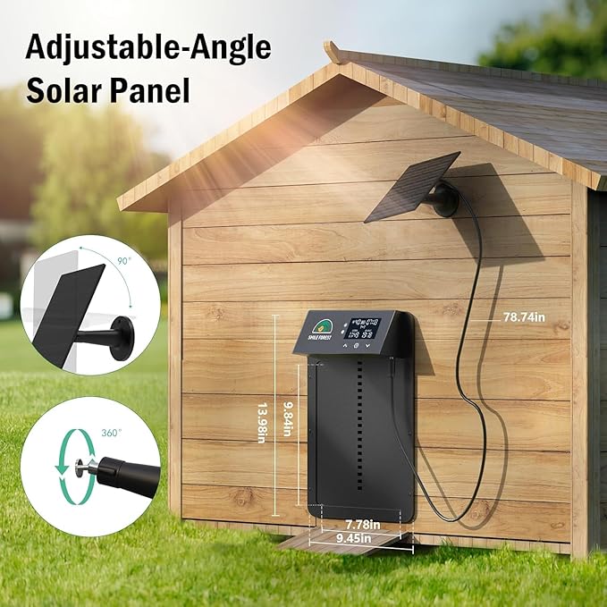 Automatic Chicken Door with Light Sensor & Timer, Solar Chicken Coop Door with Multiple Modes & USB-C Charging, Auto Chicken Coop Door with LCD Display