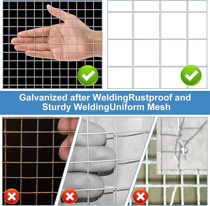 Land guard 23 Gauge Hardware Cloth, 1/4 inch 48inch×100ft Chicken Wire Fence, Galvanized Welded Cage Wire Mesh Roll Supports Poultry Netting Cage Fence……