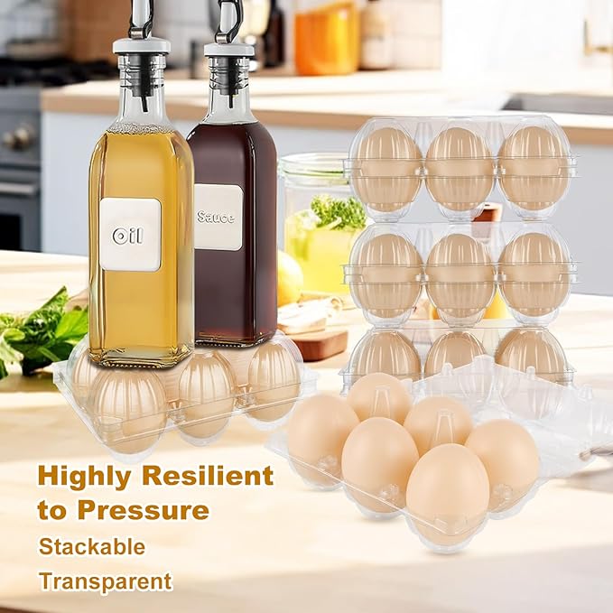 CYEAH 100 Pack Egg Cartons, Chicken Egg Carton 6 Count, Plastic Blank Egg Cartons, Half Dozen Egg Cartons Empty Plastic Egg Carton, Clear Blank Egg Tray for Home Ranch Farm Market Display
