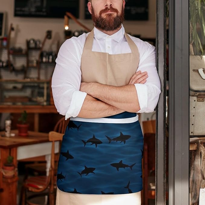Server Apron with 3 Pockets Waist Waiter Waitress Half Apron Short Aprons