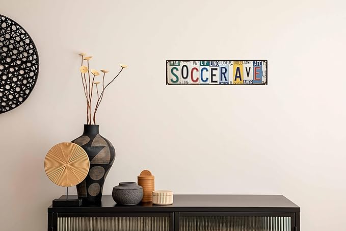 Soccer Ave Metal Sign 4x16in Retro Sports Plaque for Fan Cave Wall Decor Football Gift