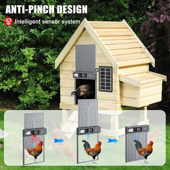 Automatic Chicken Coop Door Solar Powered with Timer, Remote Control, Anti-Pitch Aluminum Alloy Auto House Door for Chicken, Duck, Poultry, Weatherproof, Blue