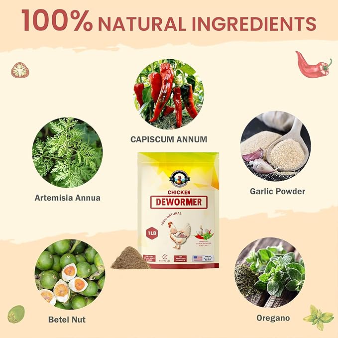 Natural Chicken Dewormer Powder, Chili Mix Formula, 1LB XL Pouch, Poultry Wormer for Laying Hens, Egg Safe, Gut Health Support, Made in the USA for Backyard Flocks
