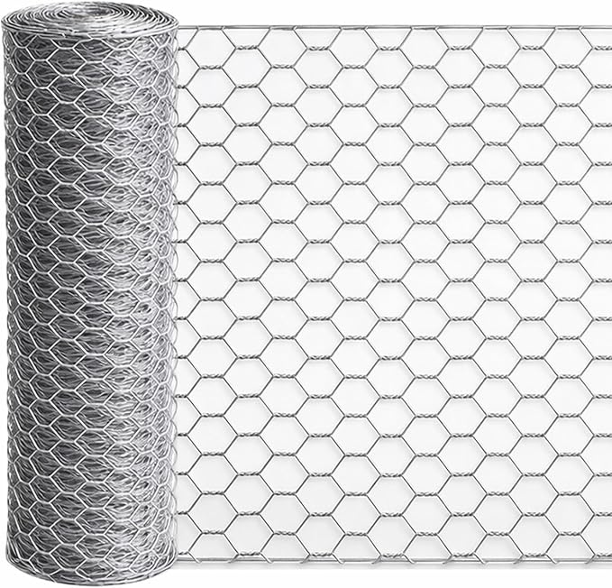 Galvanized Chicken Wire Mesh Roll 13.7" x 590", 0.8 Inch Hexagonal Poultry Netting Fence for Garden, Rabbits, Chicken Coop, Plant Protection & DIY Crafts