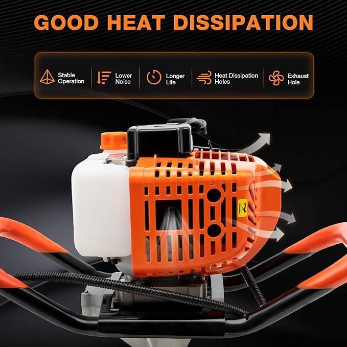 52CC 2-Stroke Post Hole Digger, Ground Drilling Machine Kit with 4"/6/"8" Auger Drill Bits, Fence Earth Auger Digging Machine, Gas Powered Post Hole Digger Set Farm Garden Excavator