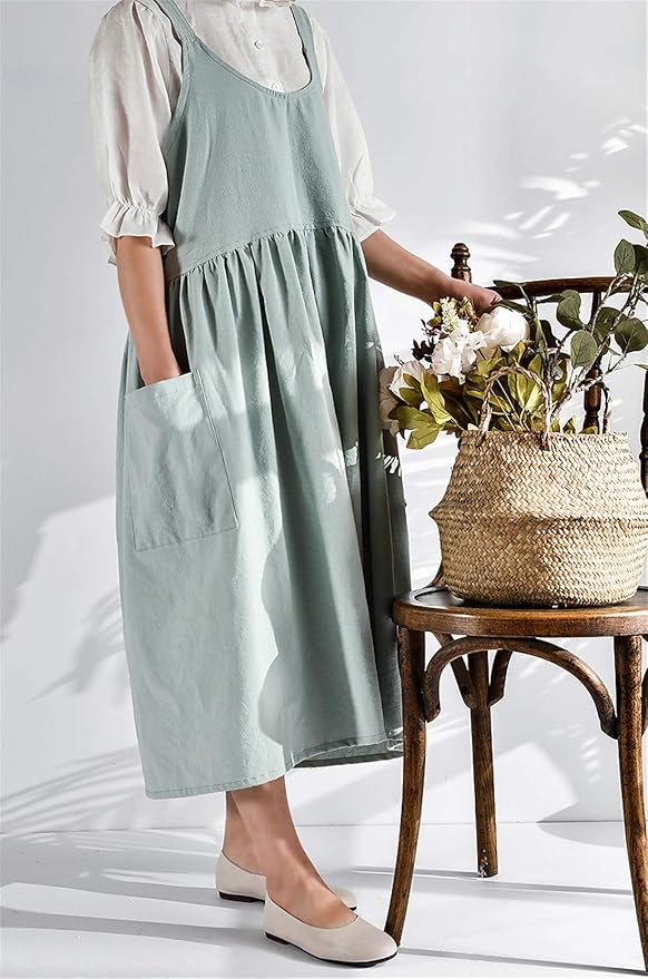 Cotton and Linen Apron Fashion Adjustable Bib Chef Apron,Coffee Shop Waist Kitchen Aprons 32X43 Inch