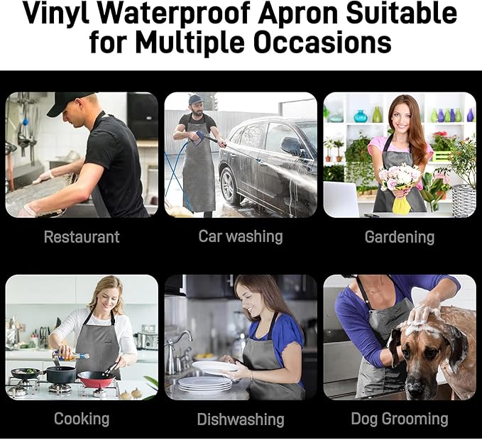 Waterproof Apron with Comfortable Adjustable Bib Rubber Vinyl Dishwasher Heavy Duty Apron for Men Women Dishwashing
