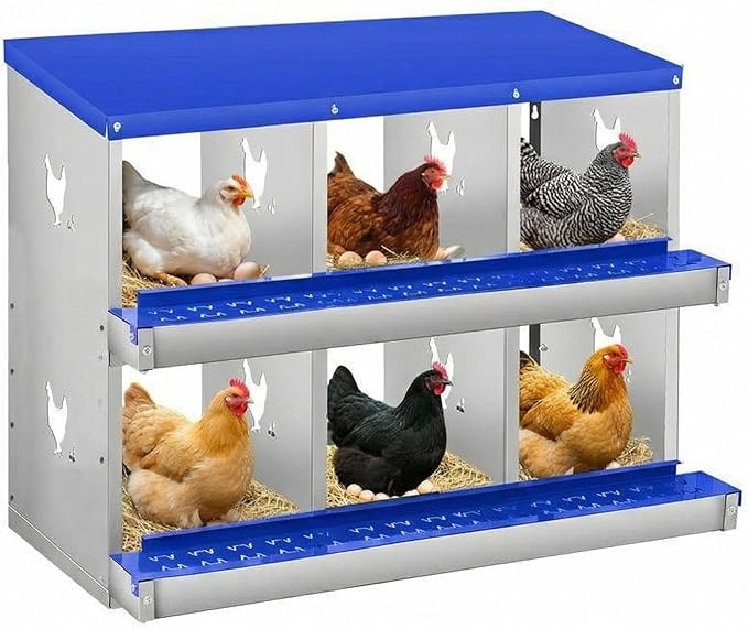 Chicken Nesting Box, 6/8/10 Compartment Metal Nesting Box,Wall Mount Chicken Nesting Boxes for Laying Eggs,Easy Egg Collection,6 Room Nest Boxes for Chickens