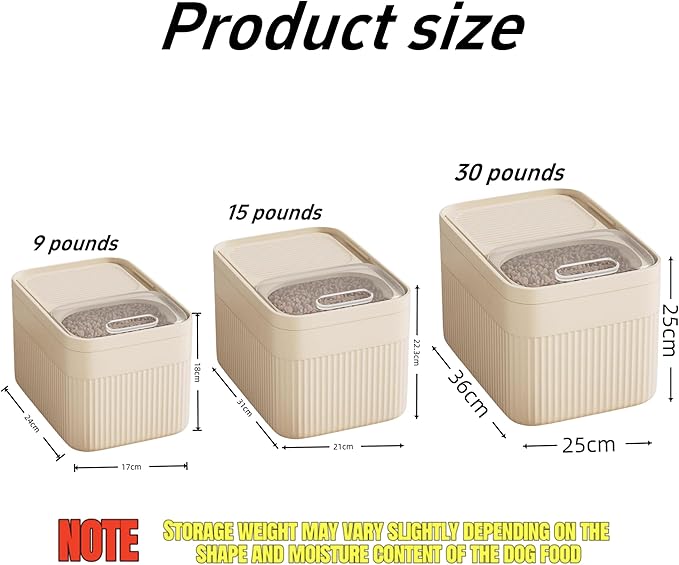 High-Capacity Pet Food Container Airtight with Cup, Dog Food Storage Container,Durable Design for Dog/Cat/Bird Food Storage, Keep Dry Food Fresh (Beige, 15 pounds)