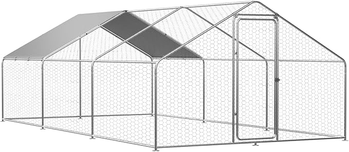 ROOMTEC Chicken Coop Large Metal Chicken Run for 20-30 Chickens,Dog Kennel Outdoor with Waterproof and Anti-UV Cover Lockable Door Design(9.8'Lx19.6'Wx6.4'H)