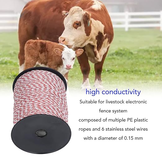flexman 500M Portable Electric Fence Polywire, 6 Conductors Electric Fence Power Rope Wire, Electric Fence Accessories for Horses, Cows, Sheep, Dogs