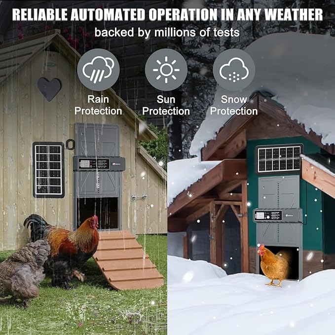 Automatic Chicken Coop Door Solar Powered with Timer, Remote Control, Anti-Pitch Aluminum Alloy Auto House Door for Chicken, Duck, Poultry, Weatherproof, Blue