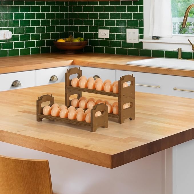 Wooden Egg Holder Countertop Fresh Chicken Egg Holders Storage for Gathering Fresh Eggs, 3-Tier Stackable with 36 Eggs, Farmhouse Home Eggs Rack Organizer Decoration