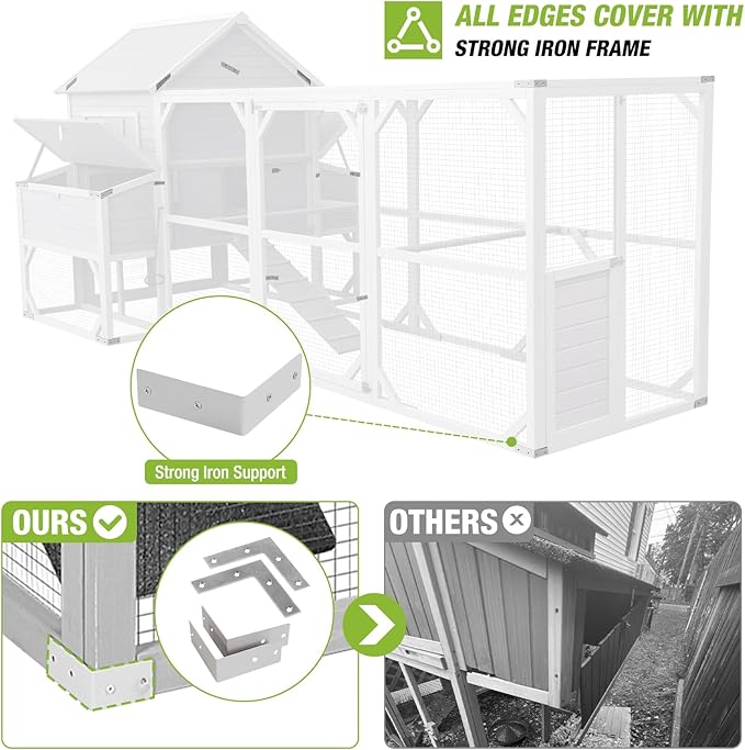 GUTINNEEN Large Chicken Coop 135" Chicken House with Run Wooden Hen House Poultry Cage with 6 Large Nesting Boxes,10-15 Chickens