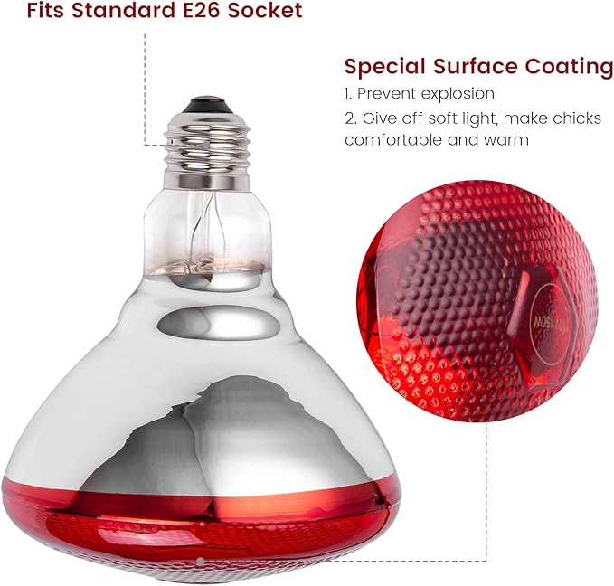 2-Pack Heat Bulb for Chicks, 150 Watt Reptile Heating Lamp for Leopard Gecko and Bearded Dragon, Infrared Basking Light