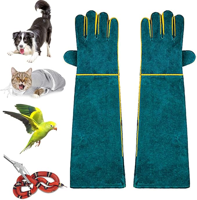Animal Handling Anti-Bite Gloves, Reinforced Leather Welding Gloves for Gardening Dog Training Cat Scratch