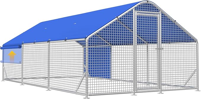 Large Metal Chicken Coop with Galvanized Hardware Cloth, Chicken Coop Run Pen for Yard with Waterproof Cover, Outdoor Large Walk-in Chicken Coops for 30 Chickens Duck Pen House Cage Run