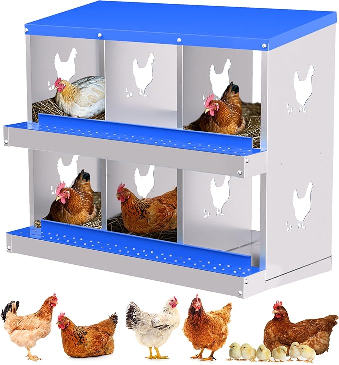 Chicken Nesting Box with Removable Tray, 6 Compartment Nesting Boxes for Chickens, Easy to Clean and Install, Durable Chicken Laying Boxes for Chicken Coop, Protects Eggs(Blue)