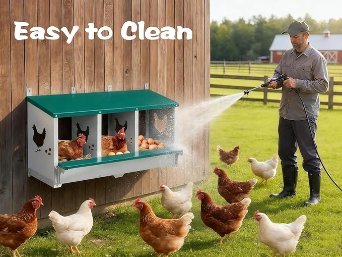 Garvee Large Metal Chicken Nesting Boxes for Hens, 3 Compartment Galvanized Steel Nesting Box, Includes 4 Fake Eggs & 10 Soft Nest Pads Pads, Wall Mount or Freestanding for Coop & Farm